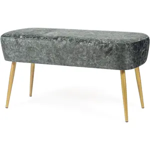 Joveco Upholstered Velvet Grey Marble Ottoman Bench, 35 inch Entryway Bench, End of Bed Bedroom Benches Footrest Stool with Golden Metal Legs for Bedroom, Living Room
