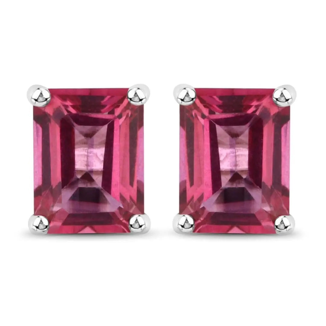 Genuine Pink Topaz Stud Earrings for Women November Birthstone Jewelry 3.20 Carats Pink Topaz Sterling Silver Earrings for Women November Birthstone Gift