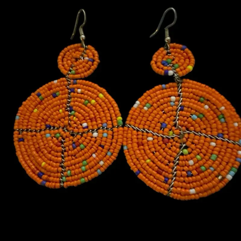 Orange Beaded Earrings with Multicolor Accents and Unique Design for Stylish Accessory