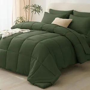 Olive Green King Size Comforter with - 7 a Bag, King Sets for with Comforter, Flat Sheet, Sheet, Pillowcases  Pillow Shams