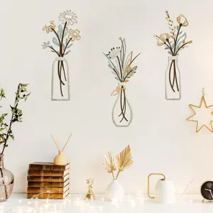 【Holiday Haul】3 Pieces Metal Flowers Wall Decor, Rustic Farmhouse Minimalist Flower Wall Art, Beige, for Living Room Bathroom Dining Room, Housewarming Gift