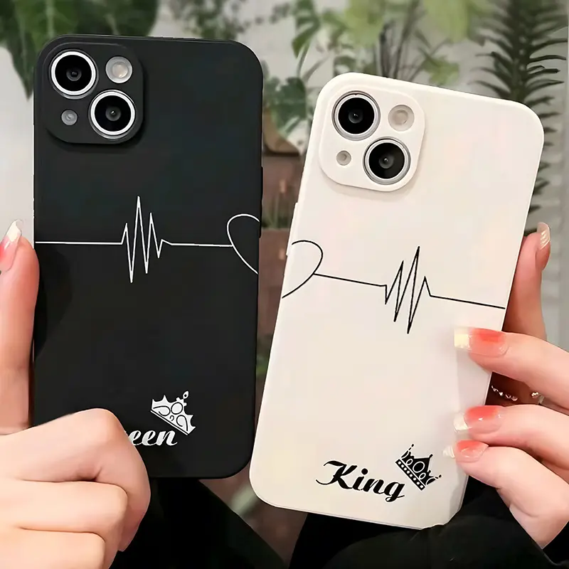 Heart-Shaped Silicone Phone Cases for iPhone 11-16 Pro Max Plus - Fashionable White & Black, Durable Soft, Protection Accessories - Ideal Gift for Couples