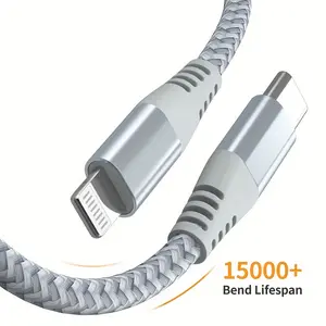 1pc/3pcs black/silver gray USB C to Lightning Cable 3.3/6.6/10FT for iPhone Charger Super Fast Charging Cable Fast Charging Supported Braided Type C for iPhone Charging Cord Compatible for iPhone 14/13/12/11/Pro/MAX/X/8/7/iPad and More