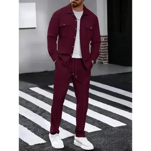 2pcsMen'SLongSleeveShirt&PantsSet-Beige&BrownCasualMatchingOutfit,ClassicCollarButton-FrontDesign,RegularFitAutumn/WinterCoordinatedEnsembleforSemi-Formal&CasualAttire,DurableEasy-CareFabric(NoWrinkles)