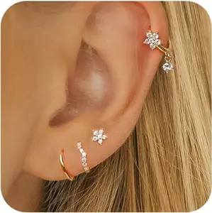 Small Hoop Earrings Set for Women,14K  Plated Dainty Small Huggie Hoop Earrings For Women,Flat  Stud Earrings, Earrings Stack Sets For Multiple , Dangle Cartilage Earrings For Women Trendy  Gifts