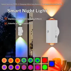 NEW Intelligent night light with 2 lamp heads, magnetic LED motion sensor wall light, suitable for living rooms, bedrooms, corridors USB/1500mAh battery power supply
