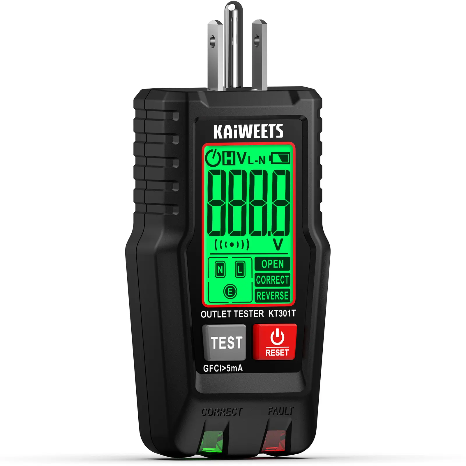 KAIWEETS GFCI Outlet Tester with Auto-Hold LCD Display, 3-Prong Receptacle Wiring Detector, Smart Voltage Socket Checker for 120V AC Circuits, Electrical Diagnostic Tool with 6-Wire Fault Indicators/Wiring Legend for Home