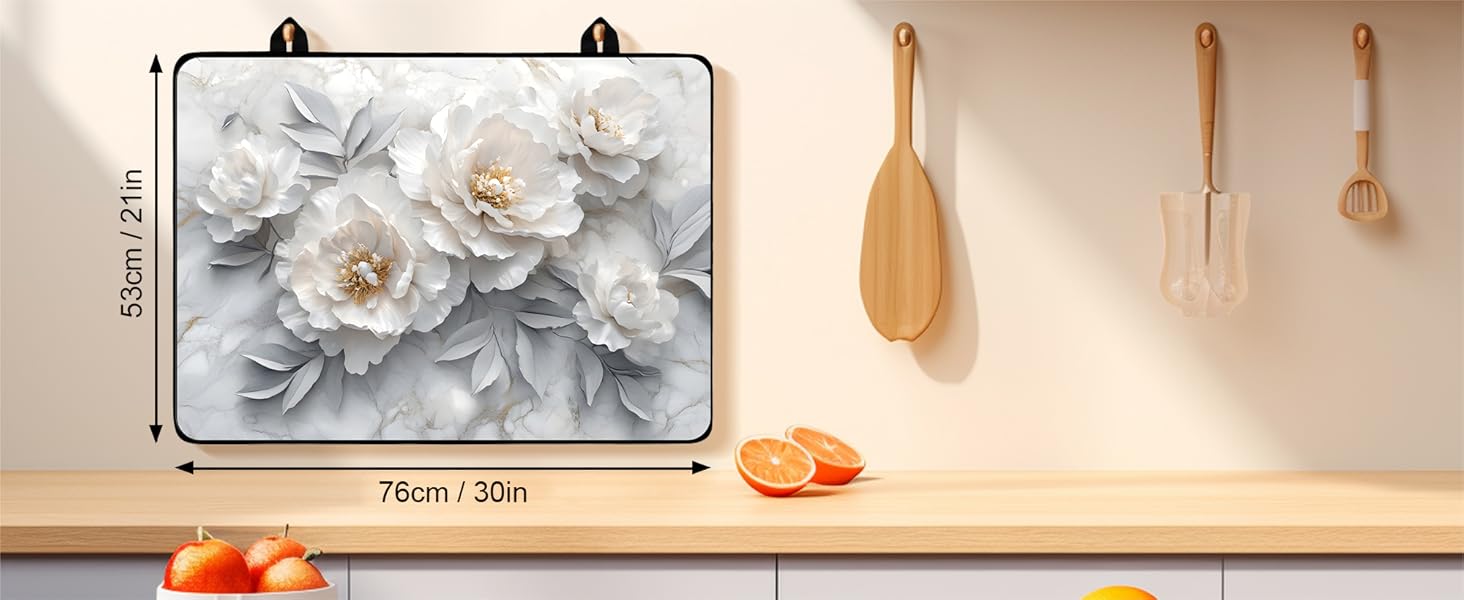 JOYFINITY Heat-Resistant Glass Stove Top Cover with Anti-Slip Rubber Coating – Electric Stove Protector, Scratch-Resistant, Expands Counter Space, Stylish Kitchen Decor (Peony, 28.4*20.5 in)