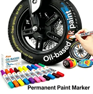 【12-Color Oil-Based Tire Marker Pen】Permanent Tire Lettering & DIY Detail Pen, Waterproof, Quick-Dry, Long-Lasting Paint Marker for Metal, Wood, Plastic, Rock, Canvas, Glass, Rubber - Pen for Car Lovers
