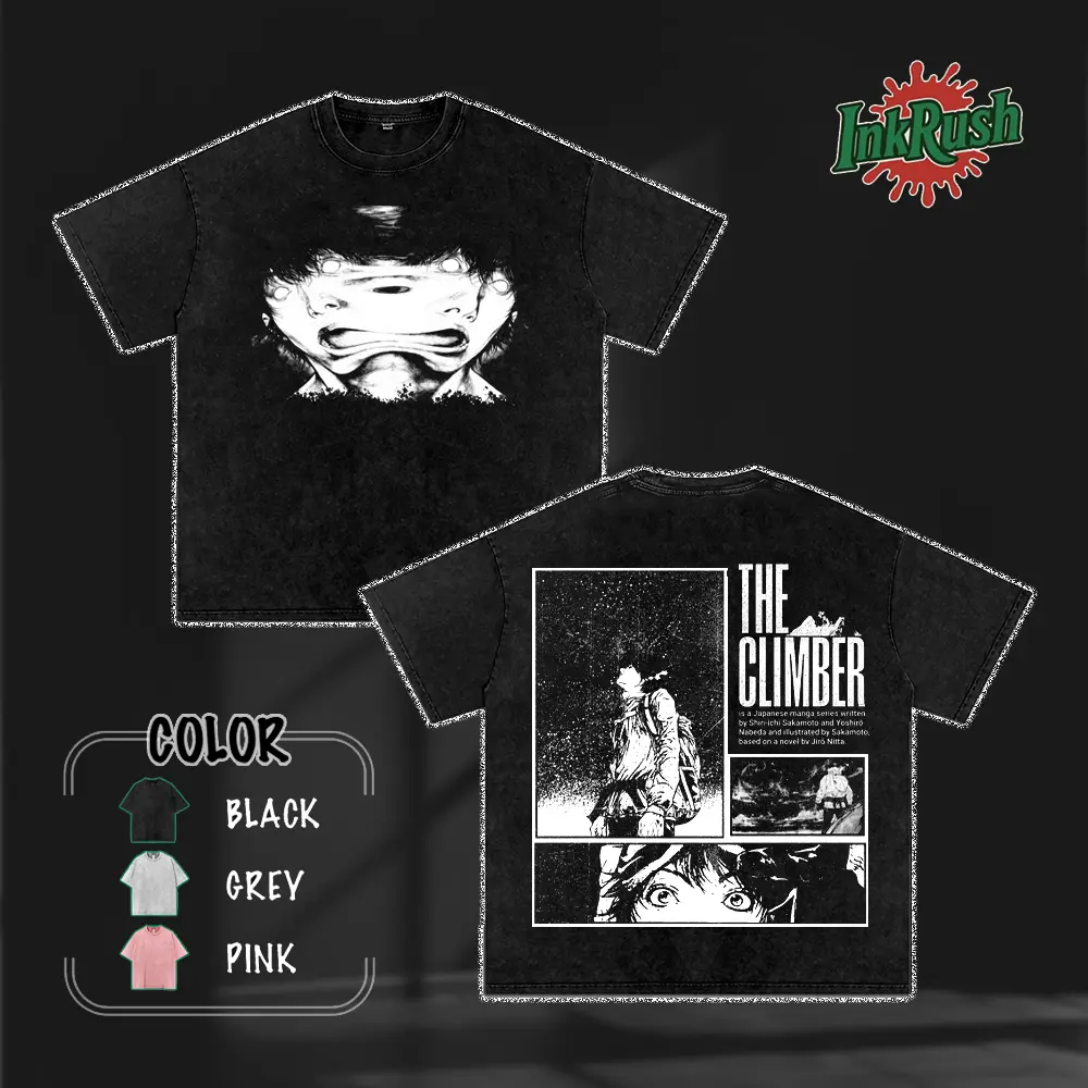The Climber Manga v2 Washed T-Shirt, Graphic Tee, Vintage Cotton unisex graphic tees 90s Top streetwear Menswear