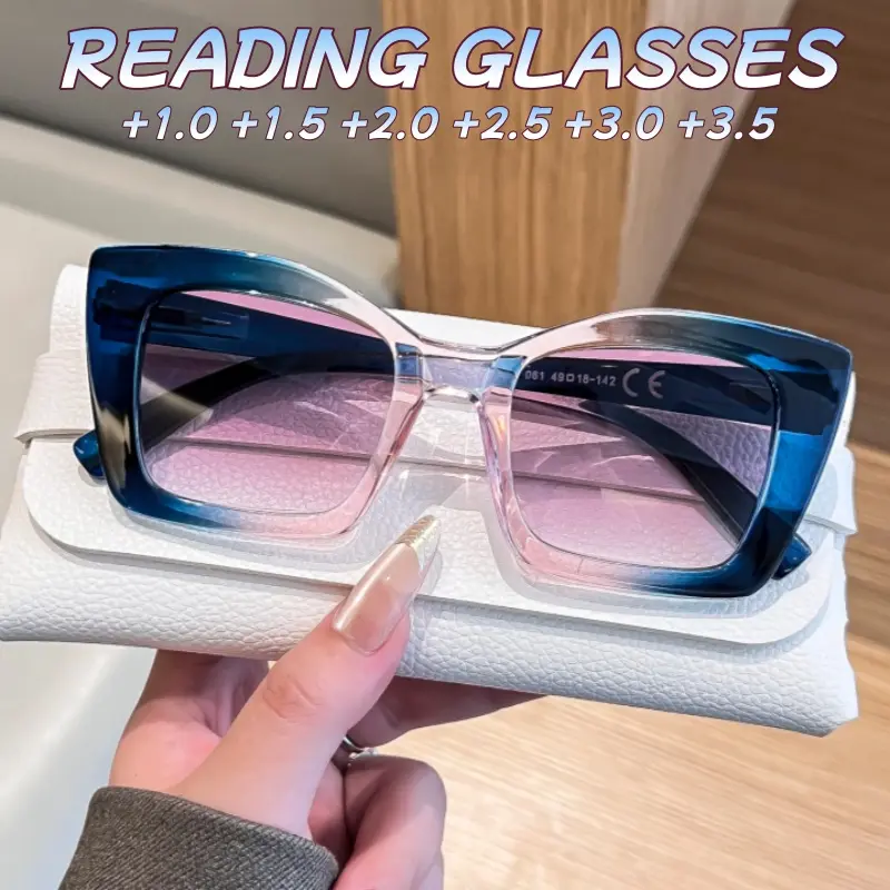 Chunky Cat-Eye Blue Light Reading Glasses Set - 4 Color Gradient Frames (Blue-Pink, Rainbow-Orange, Violet-Tone, Green-Hued), +1.0 to +3.5 Prescriptions, High-Definition Lenses, Blue Light Glasses fashion
