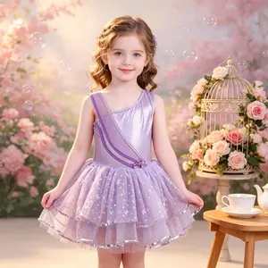 Girls Lavender Metallic Ballet Tutu Dress - Sparkle Star Tulle Dance Costume for Toddler Ballerinas