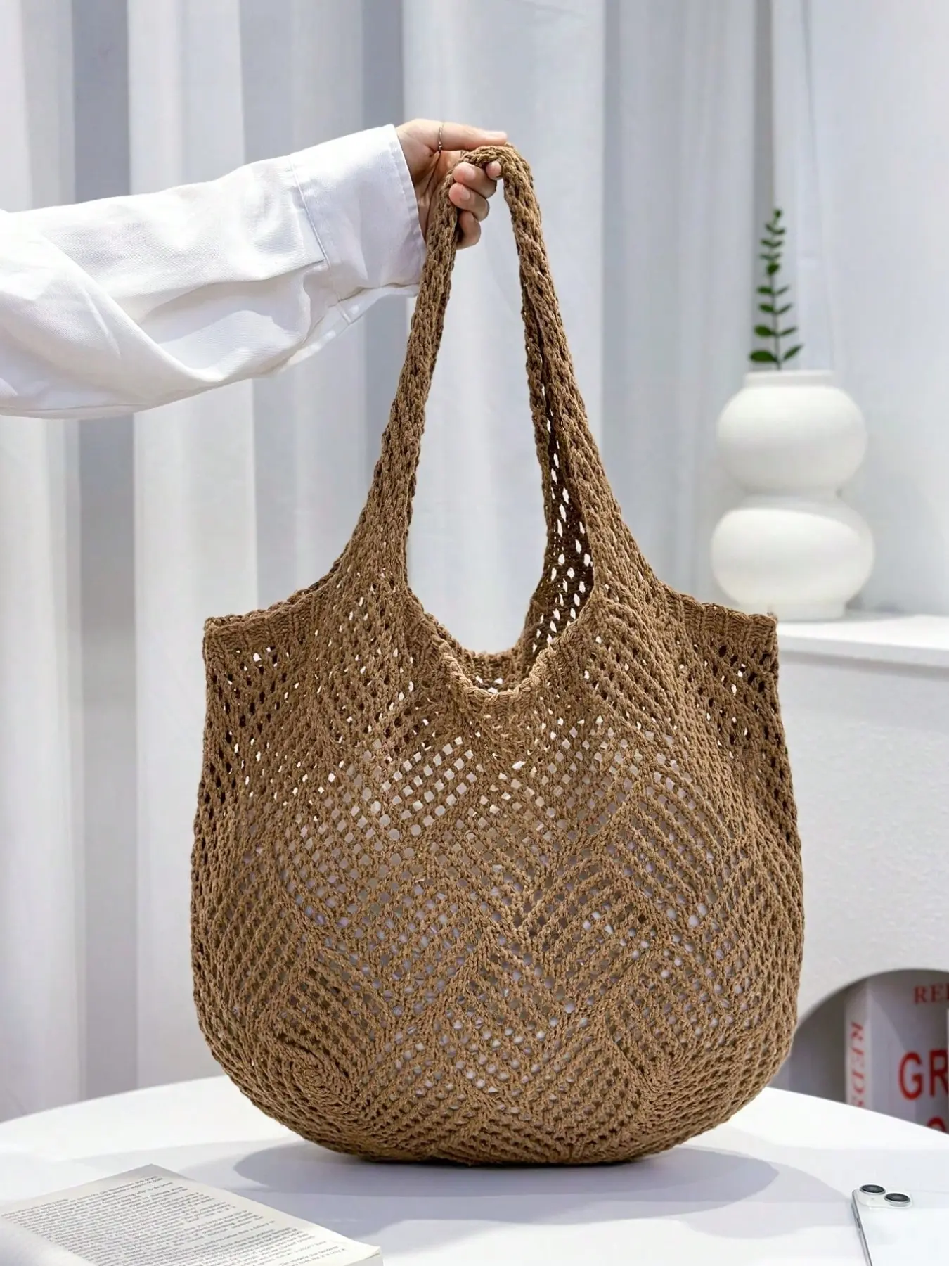 Women's Summer Beach Bag, Crochet Large Capacity Tote, Fashion Handbag, Crossbody Backpack, Holiday Travel Bag, Lunch Pouch