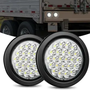 Nilight 4 Inch Round High Bright Waterproof Tail Light Assembly, 24LEDs Multi-Mode Flush Mount Grommets, 2Pcs Automotive Car Waterproof Taillight