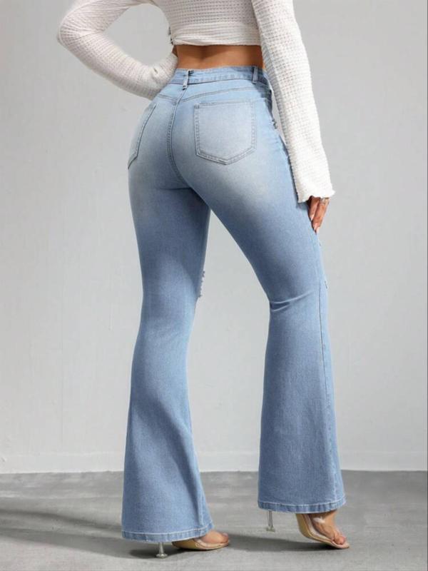 OBlue Jeans Women's Flare Leg Jeans, Casual Comfy High Waist Bell Bottom Trousers for Daily Wear, Ladies Bottoms for All Seasons, Pants