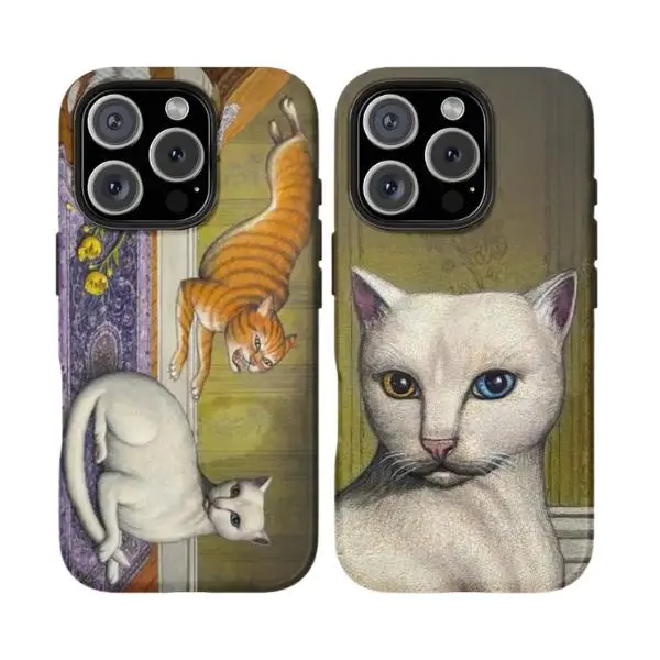 Vintage Mitski Miyawaki Laycock Cat Art Polycarbonate-TPU Smartphone Case - Surreal Aesthetic, Artistic Design, Protective Cover for iPhone 13-17 Pro Max X XS XR, Samsung Galaxy S21-S25 Plus Ultra, Animal Fans Gift Accessory, Cellphone