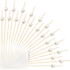 120 PCS White Pearl Cocktail Picks 4.7 Inch Bamboo Toothpicks for Appetizers, Drinks & Elegant Party Food Presentation