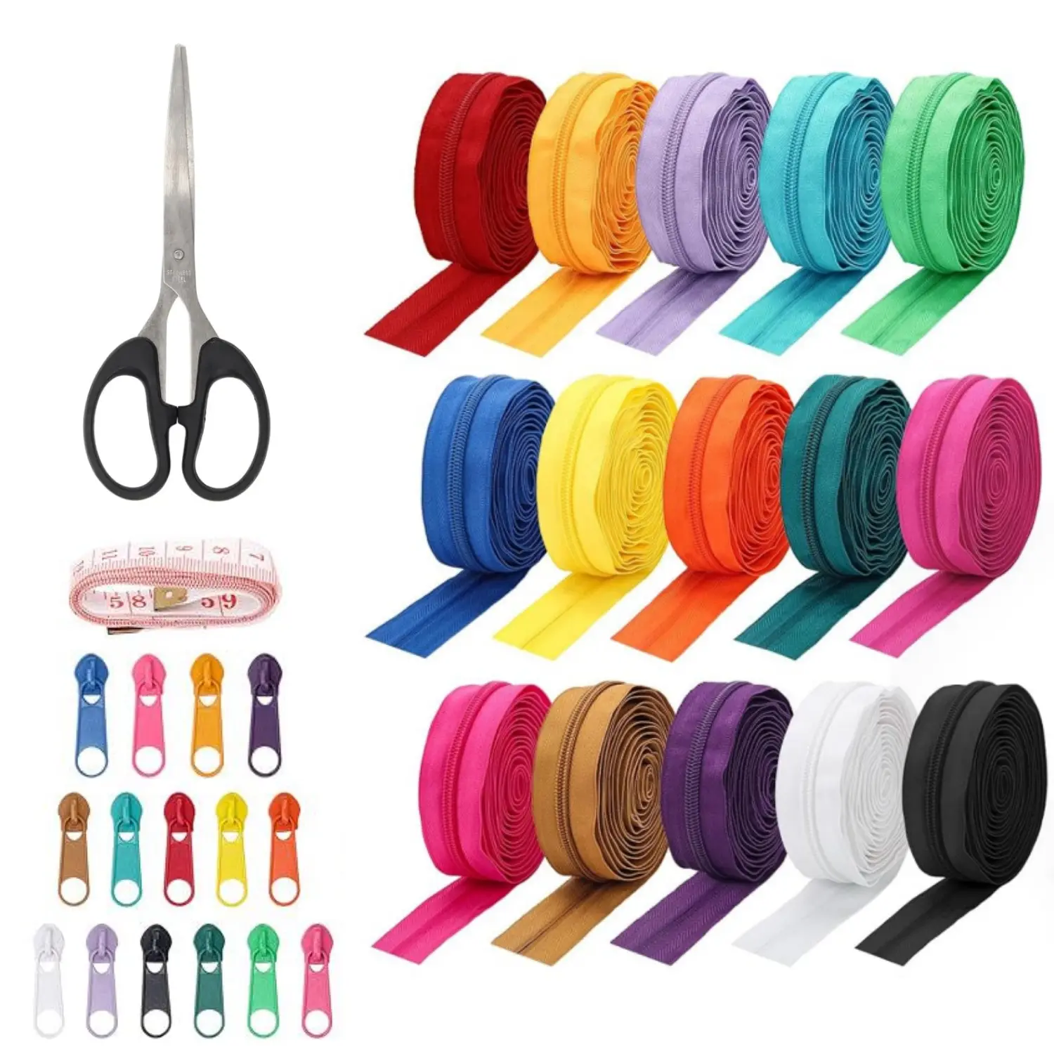 45 Yards #5 Nylon Coil Zippers with 90Pcs Pull Heads, Scissor, Ruler, Assorted Lengths Sewing Zipper for DIY Sewing Crafts Zipper Tape for Clothes, Bag, Purse Making Supplies Kit - Home Improvement.
