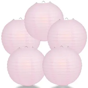 5-Pack 8 Inch Pink Parallel Ribbing Round Paper Lantern