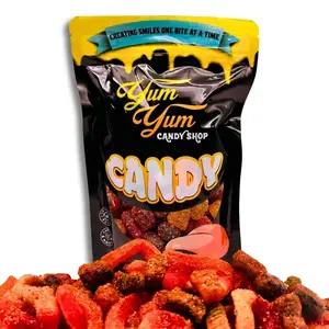 Chamoy Gummy Candy Blend Gummy Worms, Peach Rings, Watermelon Rings, & Gummy Bears Sweet Spicy and Savory Chili Lime Dulces Snack Chilli powder