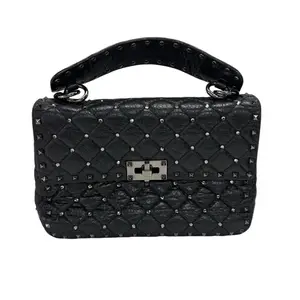 Pre-owned Valentino Leather Shoulder Bags Garavani Rockstud Spike Flap Bag Black E26021925