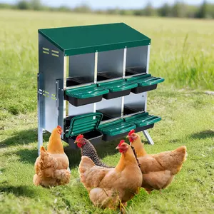 Garvee 6-Compartment Roll Away Chicken Nesting Boxes with Egg Collection, Perch, Lid Cover, Wall Mount or Free Standing Egg Protection Nest Box for Poultry