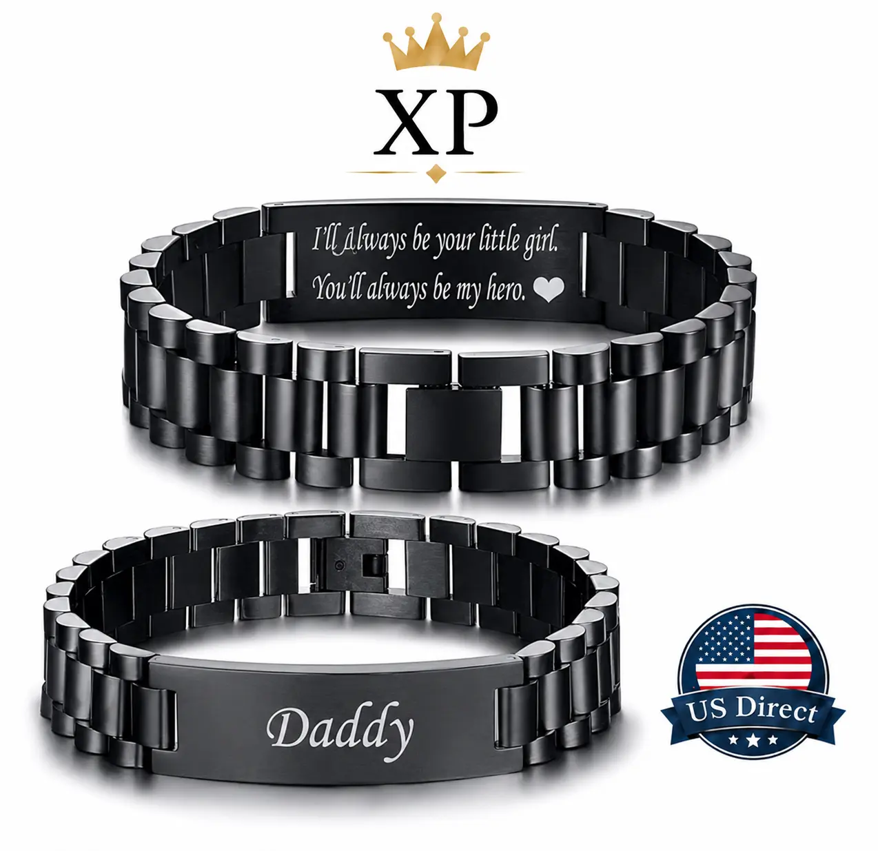 Engraved Bracelet for Dad Bracelet Dad Personalized Engraved Titanium Alloy From Daughter Meaningful Sentimental Keepsake Memorial LoveSteel Link Bracelet - Masculine Watch Band Style - Gift for Fathers Day Birthday Anniversary Father Husband Grandpa