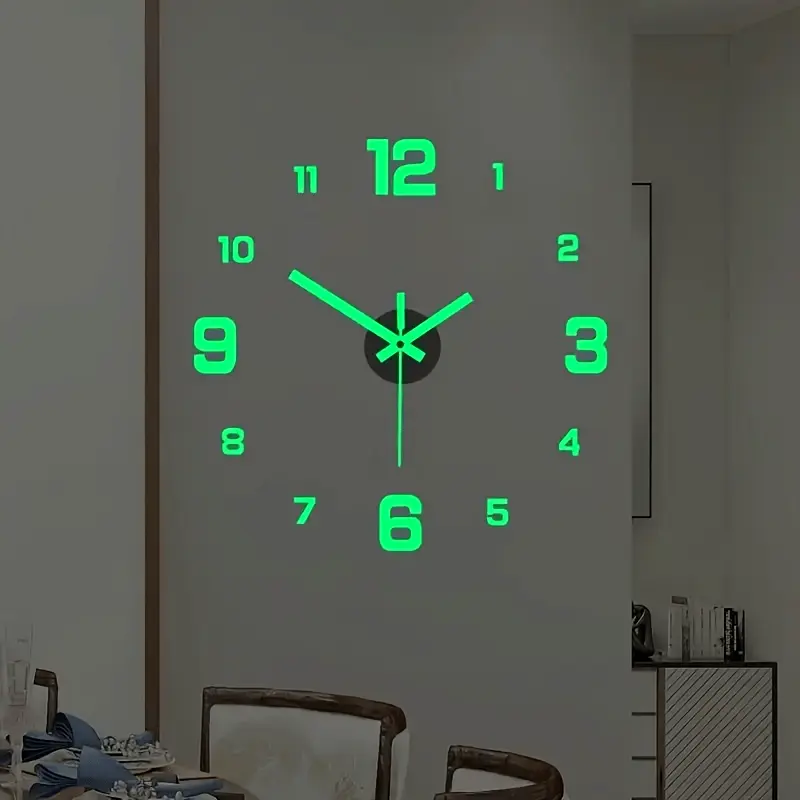 Modern 3D Illuminated Silent Wall Clock - Battery-Operated, Round Acrylic Sticker Clock with Large Numerals for Easy Reading in Living Room, Bedroom, Office Decor, Wall Clock Living Room