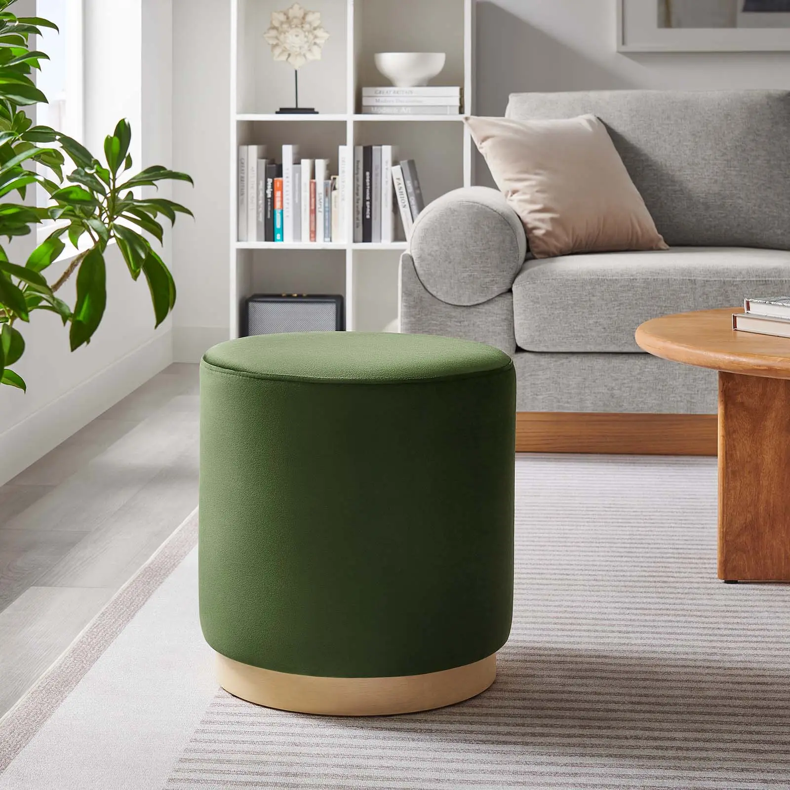 Modway Tilden 16" Round Modern Performance Velvet Upholstered Stool, Moss Green Natural Furniture, Home