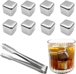 8 Pack Stainless Steel Ice Cubes Reusable - Ice Cubes Stainless with Ice Tongs and Whiskey Stones - Gifts for Men Dad Christmas for Drinks, Whiskey, Vodka, Chilling Rocks, Chilling Rocks for Drinks