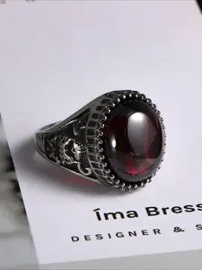 Classic versatile low-key fashion plain gem titanium steel ring classical flower inlaid ring retro ring scrolling ring men's jewelry