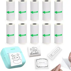 10 Rolls Mini Printer Sticker Paper Refill for  Mini Thermal Printers, 57 x 25mm for T02/M02 Thermal Sticker Paper Rolls for Study Notes Photos Journals Memo Lists
