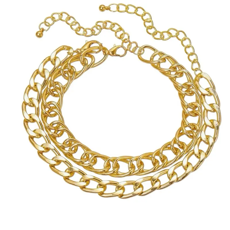 Cuban Chunky Ankle Bracelets Gold Layered Link Chain Anklets Set for Women 2PC Fashion Jewelry Accessories Textured Tarnish Free
