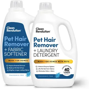 Pet Hair Remover Laundry System 2-pack: Laundry Detergent + Softener with HairLift Technology, Fragrance-Free, 6 Natural Enzymes, Removes Pet Hair, Stains & Odors, 40 Oz Each