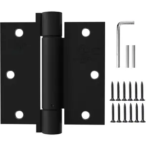 3 Pack Self Closing Door Hinges 3.5 inch Matte Black Spring  Auto Close Hinges Square Corners Adjustable Tension for Interior Door 3 1/2 Auto Self-Closing Hinge