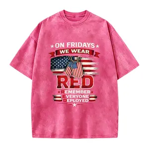 Men's Cotton Fabric Seamless Basic Casual "On Fridays We Wear RED" Patriotic T-Shirt - Remember Everyone Deployed