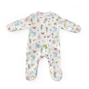Baby Cotton Onesie Soft Baby Sleeper Romper with Two-Way Zipper, Fold-Over Cuffs, and Swaddle Comfort