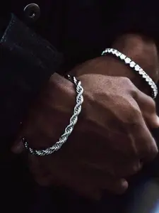 Men's Simple Stainless Steel Silver Color Curve Link Chain Bracelet, Hip Hop Style Fashion Accessory, 6mm Width 21cm Length with 18k Detailing Gift Box Included