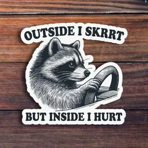 Funny Raccoon Sticker, Skrrt But Inside I Hurt Meme Decal, Driving RaccOon Graphic-funny Sticker