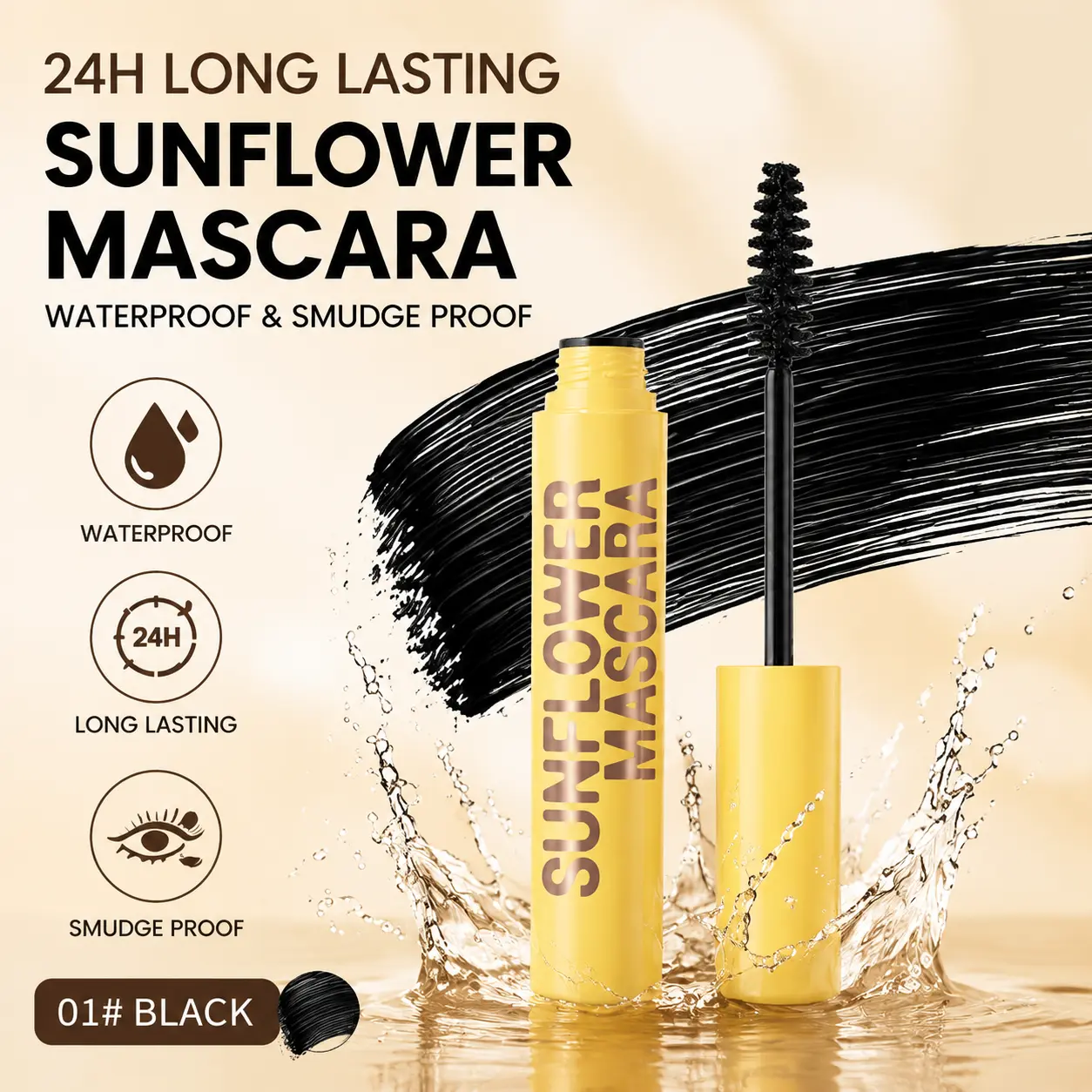 Waterproof Mascara - 24H Long-Lasting, Lengthening, Volumizing, Smudge-Proof Eye Makeup in Black & Brown for Natural Full Lashes