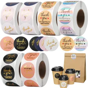 Thank You Sticker Packs for Small Business Packaging, 6 Rolls (3000 Stickers Total, 500 Each Roll) - 1in Office Labels, Easy to Stick and Tear Off, Fade-Resistant, Gold Foil Font for Envelopes & Bubble Mailers