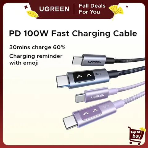UGREEN Uno 100W Aluminium Durable USB-C Fast Charging Cable - Fast Charger Cord, C-Type Cables, PD100W Speed, LED Display, Multi Device Fit for iPhone 17/16/15 Plus/15 Pro Max, MacBook Pro/Air, Galaxy S24 Ultra - Summer Sale, tiktokshopfalldealsforyou