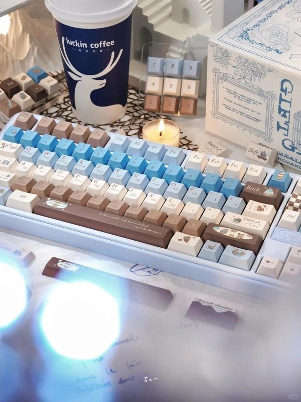 130 Keys PBT Keycaps Sea Salt Chocolate Theme Cute Keycaps Cherry Profile Dye Sublimation Custom Key Caps Set for Cherry Gateron MX Switches Mechanical Keyboards