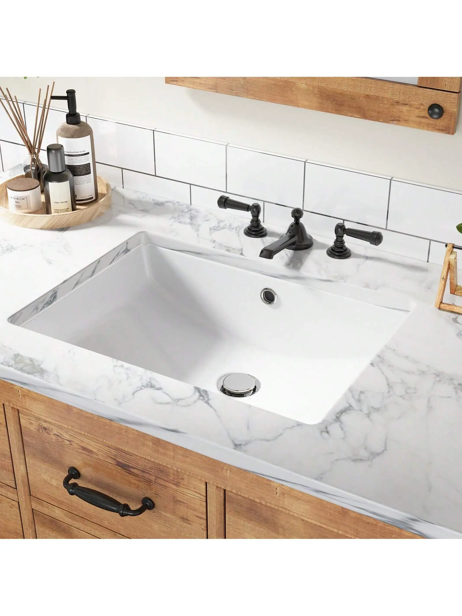 Modern Undermount High-Gloss White Ceramic Rectangle Bathroom Sink - Durable, Easy-Clean, Stainproof Lavatory Vanity Basin with Overflow, Available in 21.7×15.7×7.9in and 20.3×15.2×7.9in