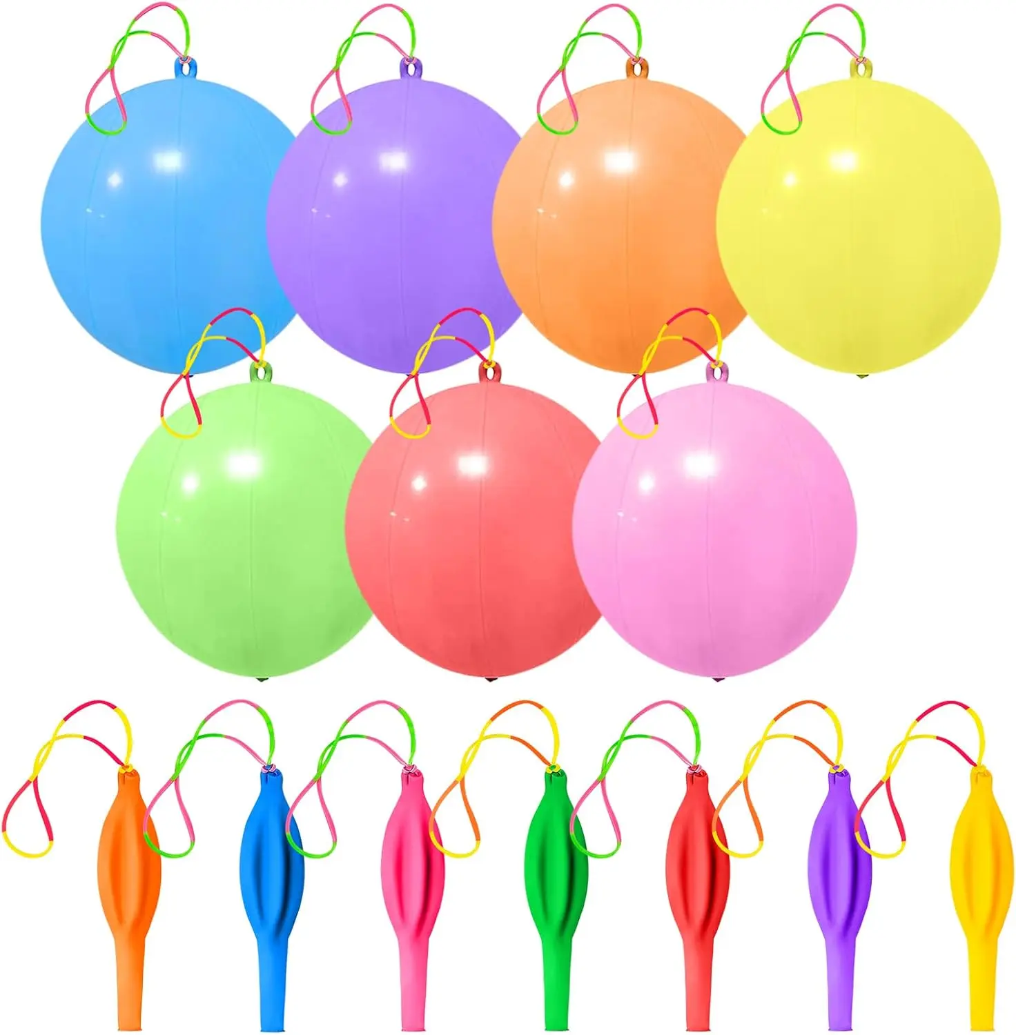 Punch Balloons,36Pcs Punching Balloon for Kids Heavy Duty Party Favors, Assorted Color Bounce Balloons with Colored Rubber Band Handle for Birthday,Wedding