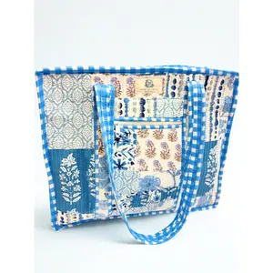 Bleu Chapelle | Large Quilted Zipper Tote Bag