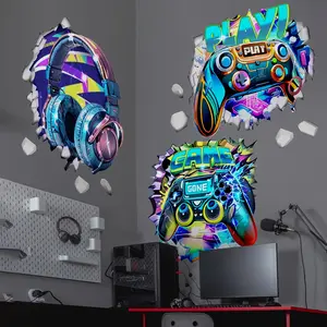 A set of 3 (30*60cm*3pcs) game console headphone Decorative wall stickers for living room and bedroom background decoration Home Decor BM7553-NL