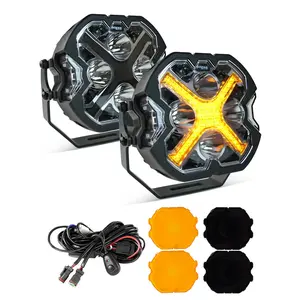 Offroad LED Pod Lights - Smoke X-Style White/Amber DRL Front Bumper Light Bars for Automotive & Motorcycle Use