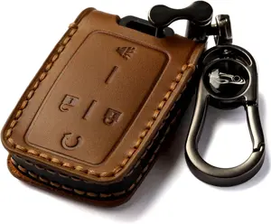 Car Key Fob Cover, Soft Full Protection Key Case  Compatible with Chevrolet Silverado Colorado GMC Canyon Sierra Smart Key 3 4 5 Buttons Protector (A-Brown)