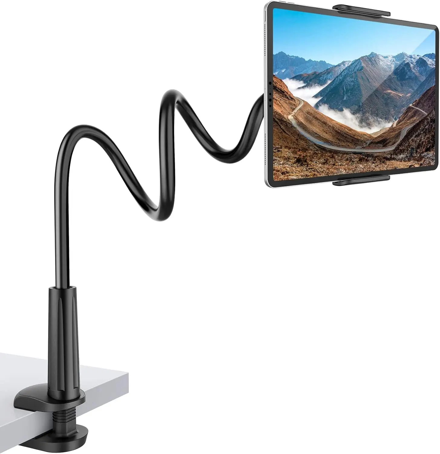 ECHOKRAFTS Gooseneck Tablet Holder for Bed & Desk, 360° Adjustable Flexible Arm Clamp Mount, Hands-Free Tablet & Phone Stand, Fits 4-10.5 Inch Devices